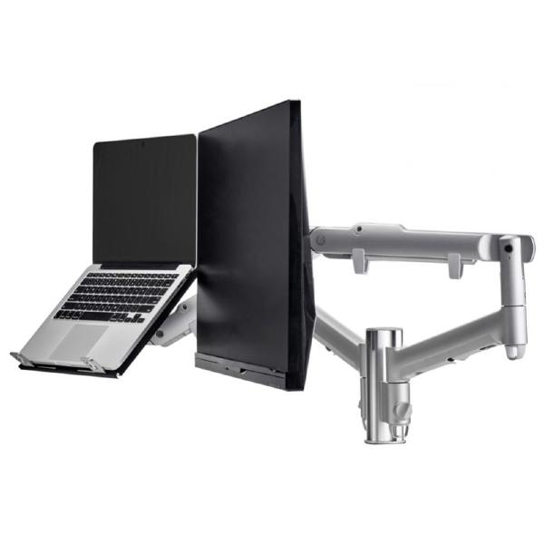 Atdec AWM Dual monitor arm solution - dynamic arms  - 135mm post - Grommet - silver with a note book tray Payday Deals