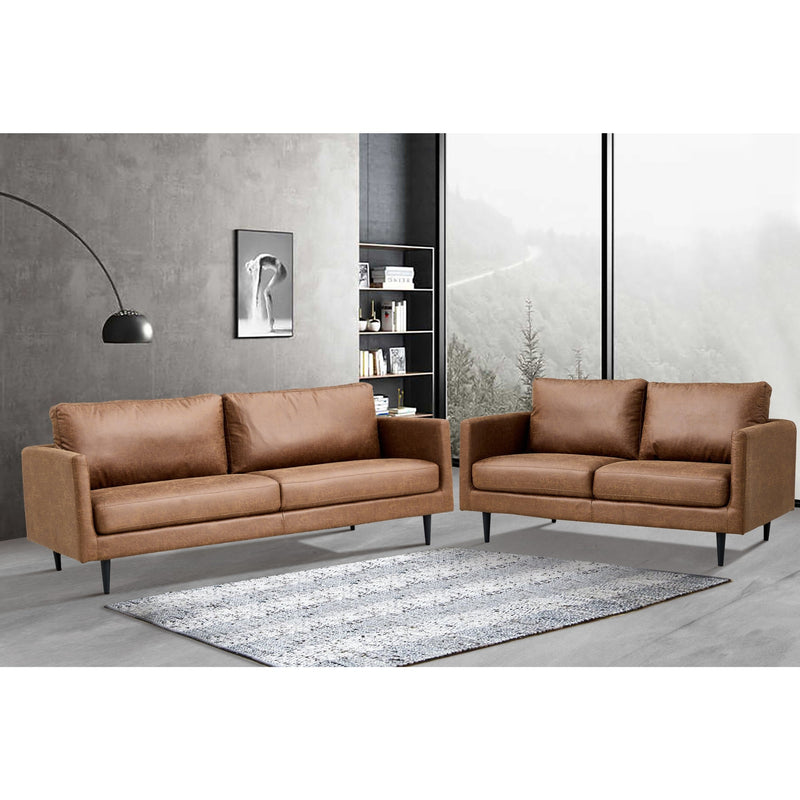 Athena 2 + 3 Seater Sofa Fabric Uplholstered Lounge Couch - Saddle Payday Deals