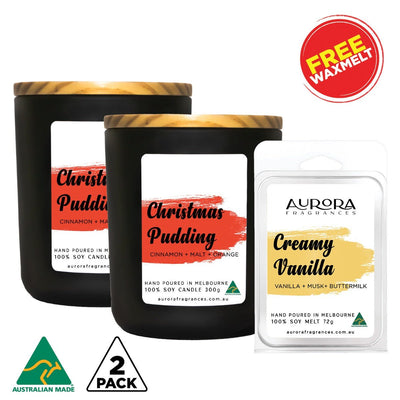 Aurora Christmas Pudding Scented Soy Candle Australian Made 300g 2 Pack Payday Deals