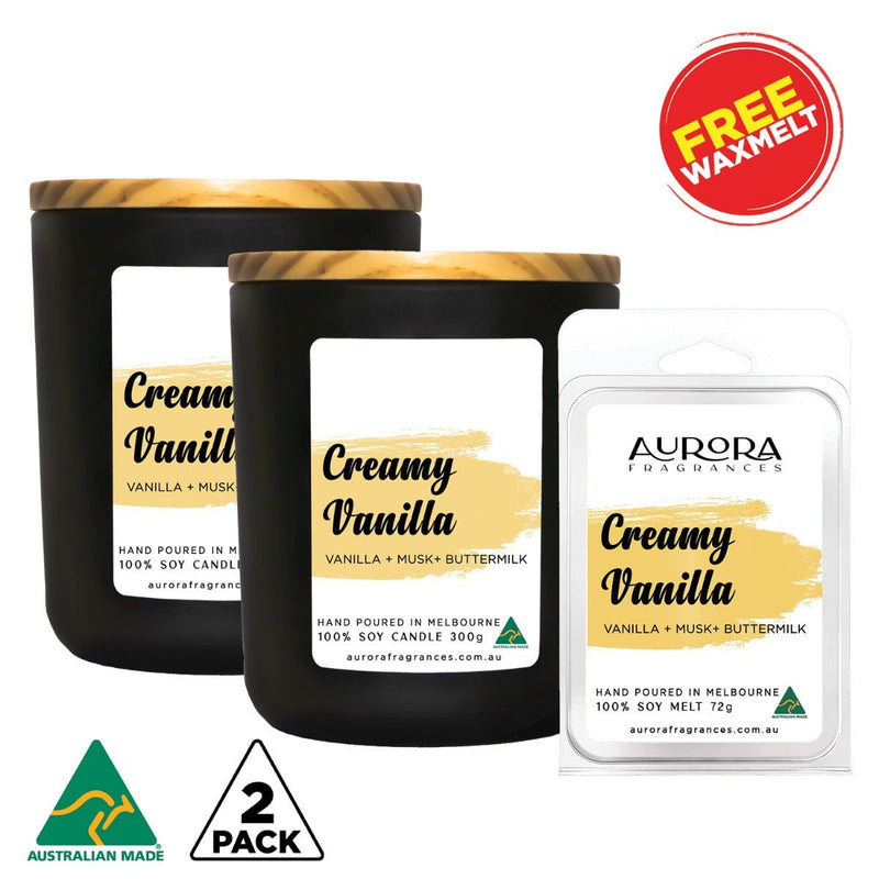 Aurora Creamy Vanilla Scented Soy Candle Australian Made 300g 2 Pack Payday Deals