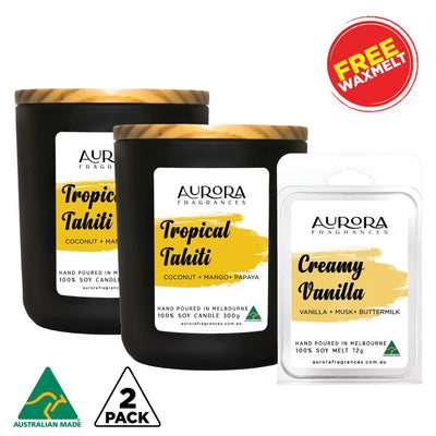 Aurora Tropical Tahiti Scented Soy Candle Australian Made 300g 2 Pack Payday Deals