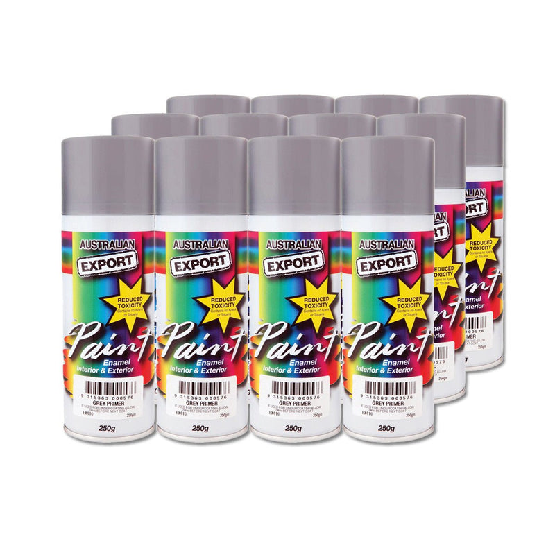 Australian Export 12PK 250gm Aerosol Spray Paint Cans [Colour: Grey Primer] Payday Deals