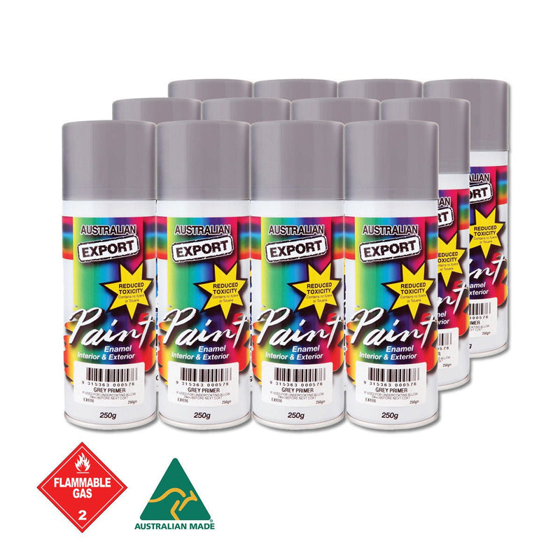 Australian Export 12PK 250gm Aerosol Spray Paint Cans [Colour: Grey Primer] Payday Deals