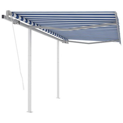 Automatic Retractable Awning with Posts 3.5x2.5 m Blue&White