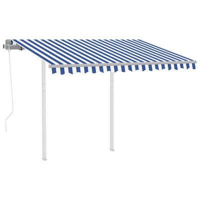 Automatic Retractable Awning with Posts 3.5x2.5 m Blue&White Payday Deals