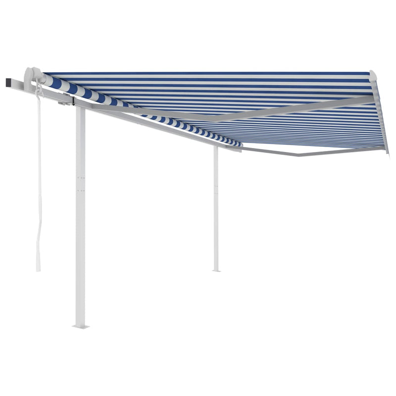 Automatic Retractable Awning with Posts 4x3 m Blue&White Payday Deals