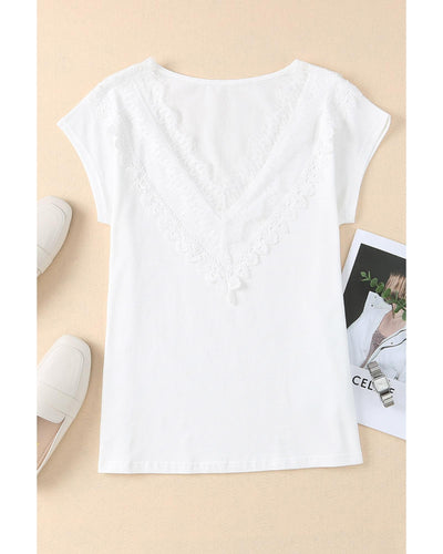 Azura Exchange Eyelash Lace Trim V Neck Top - XL Payday Deals