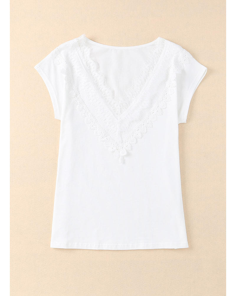 Azura Exchange Eyelash Lace Trim V Neck Top - XL Payday Deals