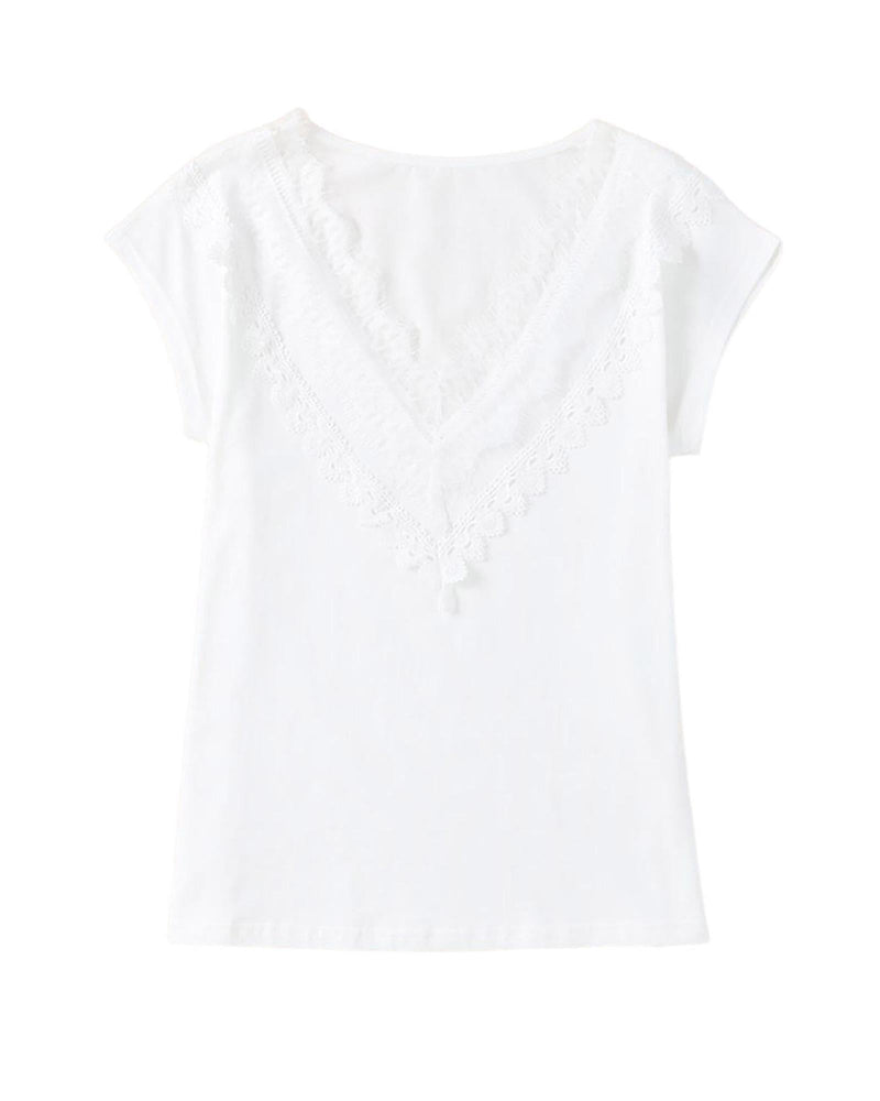 Azura Exchange Eyelash Lace Trim V Neck Top - XL Payday Deals