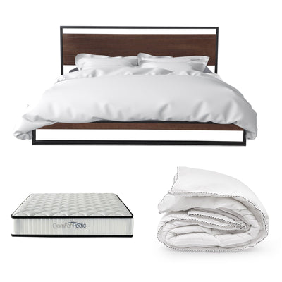Azure Bed Frame + Comforpedic Mattress 250GSM Bamboo Quilt Package Deal Set King Payday Deals