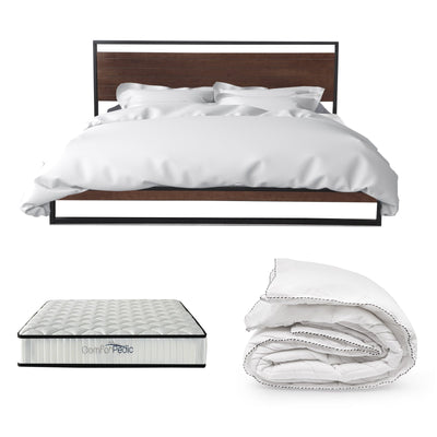 Azure Bed Frame + Comforpedic Mattress + 250GSM Bamboo Quilt Package Deal Set - Single Payday Deals