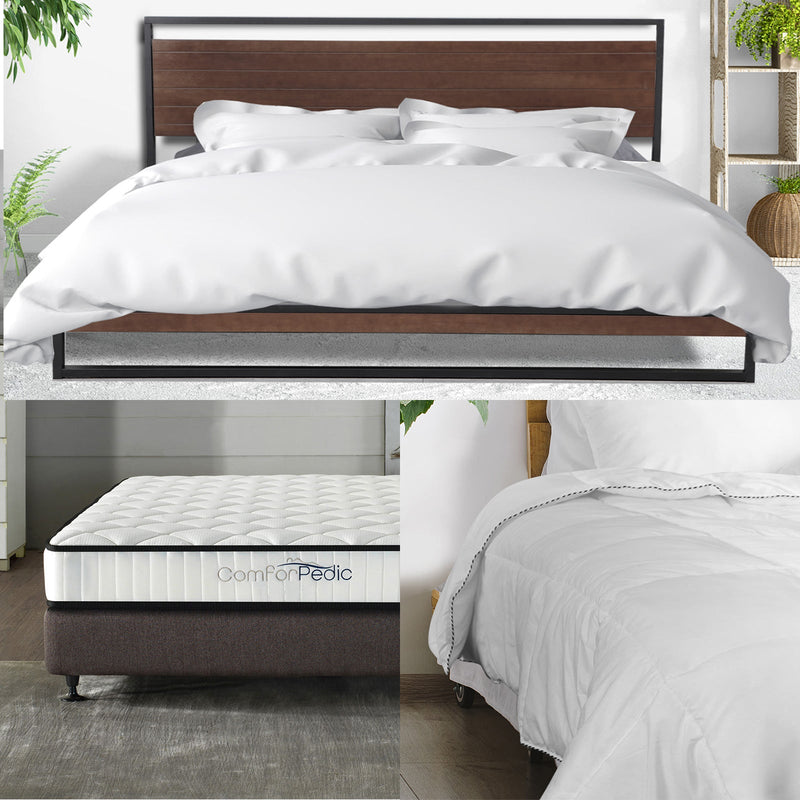 Azure Bed Frame + Comforpedic Mattress + 250GSM Bamboo Quilt Package Deal Set - Single Payday Deals