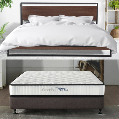 Azure Wood Bed Frame With Comforpedic Mattress Package Deal Bedroom Set - Single - White  Brown Payday Deals
