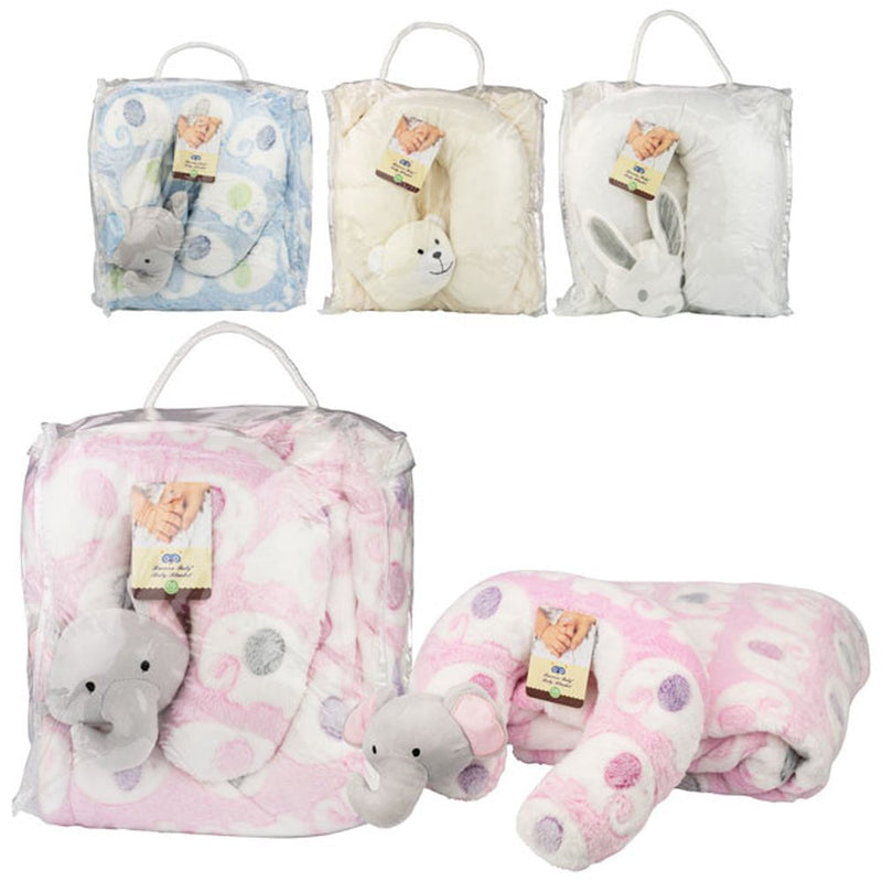 Baby & Me Baby U Shaped Pillow & Blanket Set Assorted Designs Payday Deals