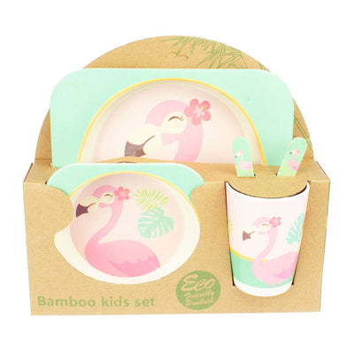 Baby & Me Bamboo Feed Set Eco Friendly Baby Kids Dinnerware Tropical Flamingo
