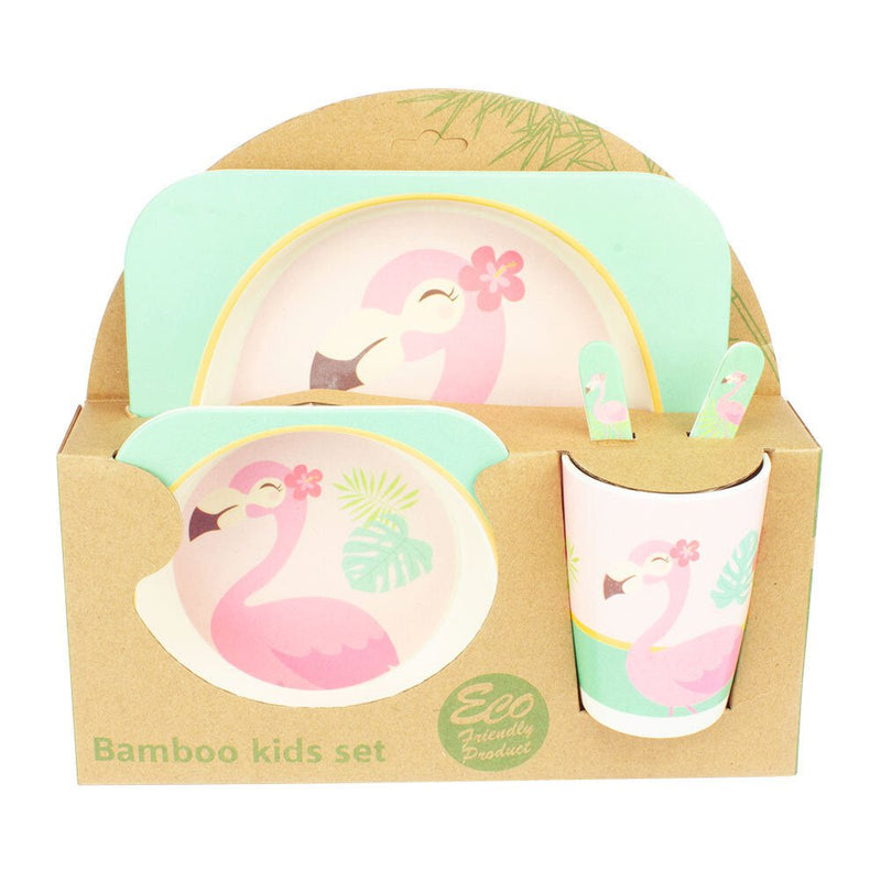 Baby & Me Bamboo Feed Set Eco Friendly Baby Kids Dinnerware Tropical Flamingo Payday Deals
