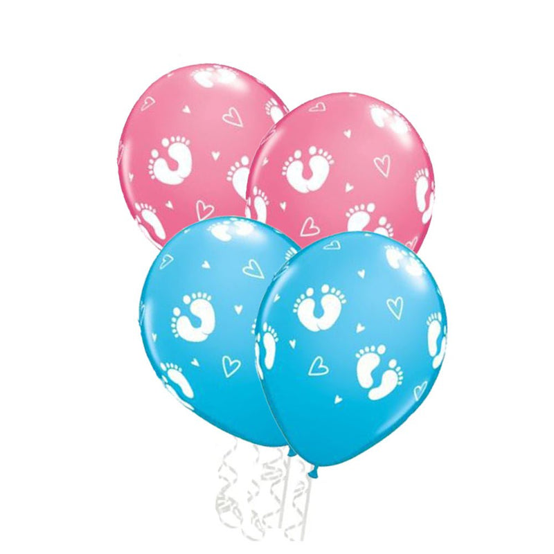 Baby Shower Party Supplies Footprint Blue & Pink Latex Balloons 4 Pack Payday Deals
