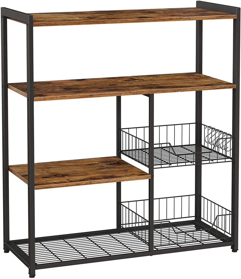 Baker’s Rack with 2 Metal Mesh Baskets, Shelves and Hooks, 80 x 35 x 95 cm, Industrial Style, Rustic Brown Payday Deals