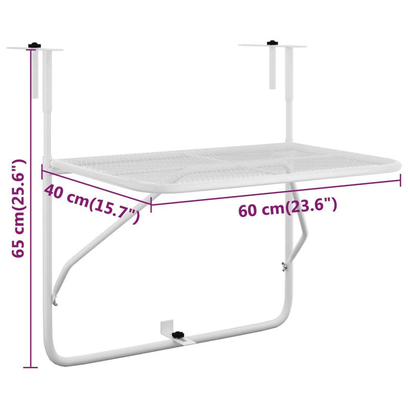 Balcony Table White 60x40 cm Steel Payday Deals