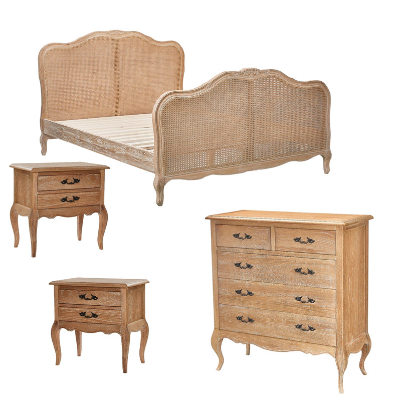 Bali 4pc Queen Bed Suite Bedside Tallboy Bedroom Rattan Furniture Package Oak Payday Deals