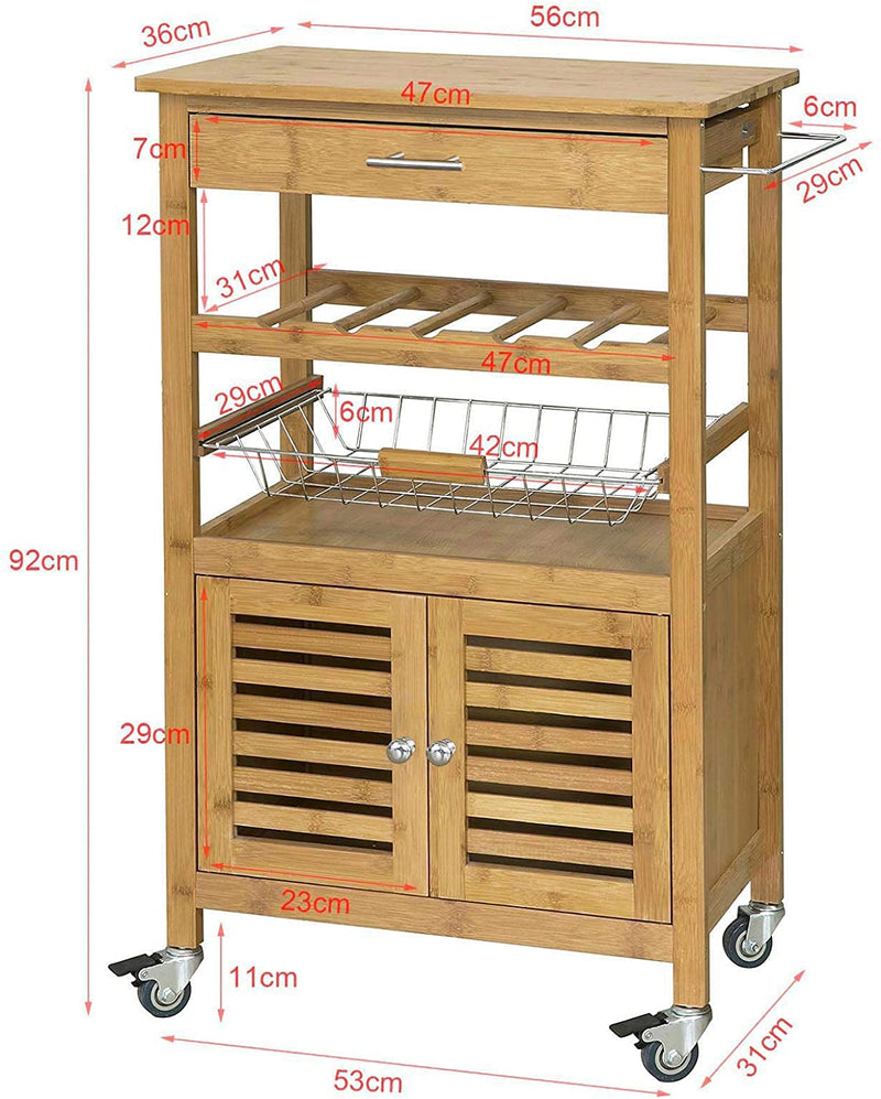 Bamboo Kitchen Storage Trolley with Wine Rack Payday Deals