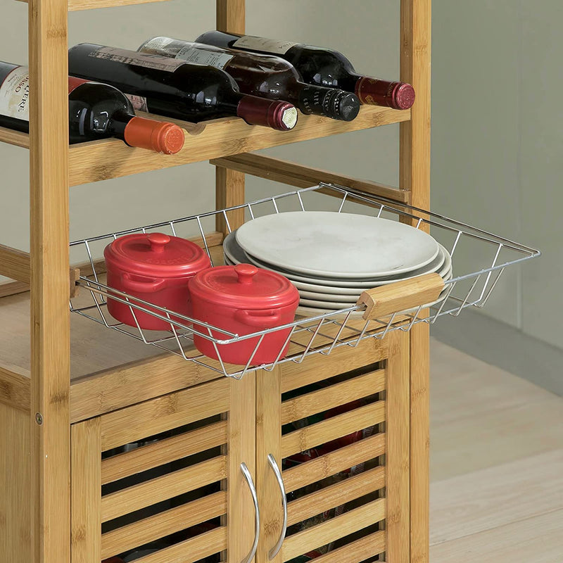 Bamboo Kitchen Storage Trolley with Wine Rack Payday Deals