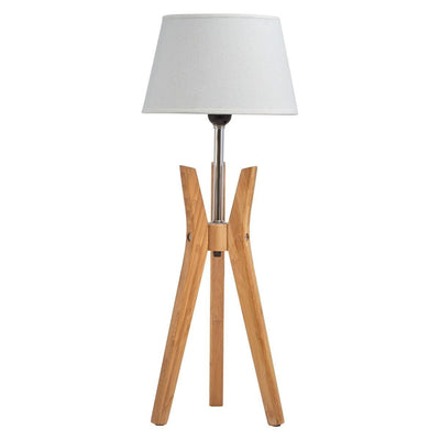Bamboo Tripod Table Lamp Desk Modern Rustic Geo Light w Linen Shade