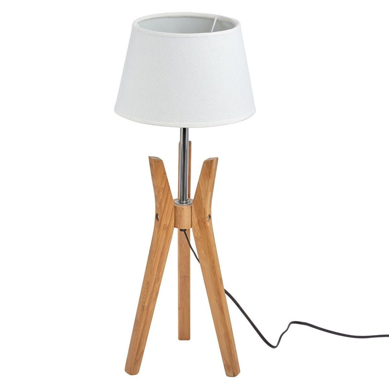 Bamboo Tripod Table Lamp Desk Modern Rustic Geo Light w Linen Shade Payday Deals