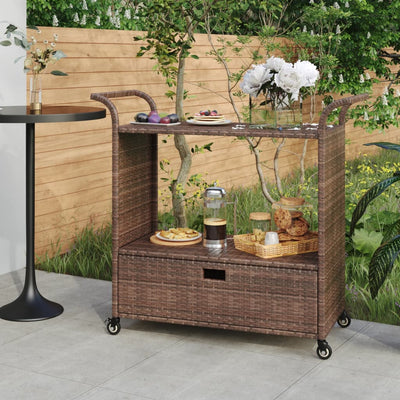 Bar Cart with Drawer Brown 100x45x97 cm Poly Rattan Payday Deals