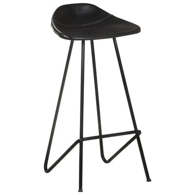 Bar Stools 2 pcs Black Real Leather Payday Deals