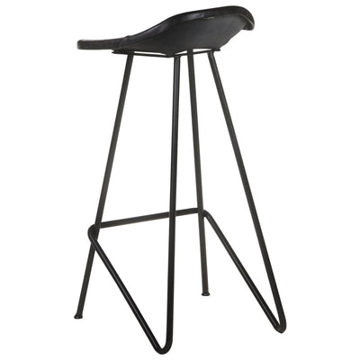 Bar Stools 2 pcs Black Real Leather Payday Deals