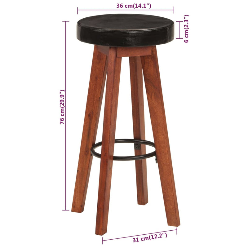 Bar Stools 2 pcs Real Leather and Solid Wood Acacia Payday Deals