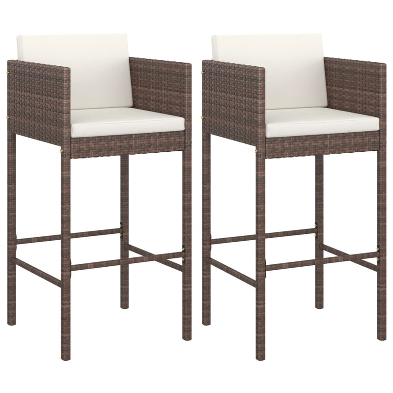 Bar Stools 2 pcs with Cushions Brown Poly Rattan Payday Deals