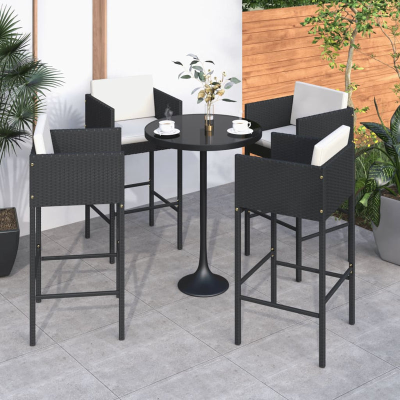 Bar Stools 4 pcs with Cushions Black Poly Rattan Payday Deals