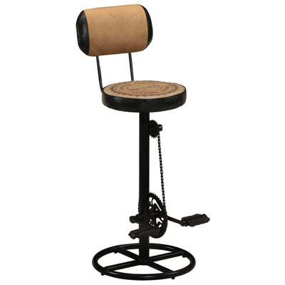 Bar Stools with Canvas Print 2 pcs Brown and Black Real Goat Leather Payday Deals