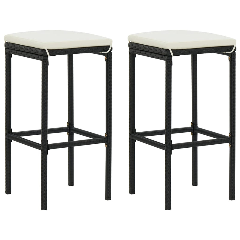 Bar Stools with Cushions 2 pcs Black Poly Rattan Payday Deals