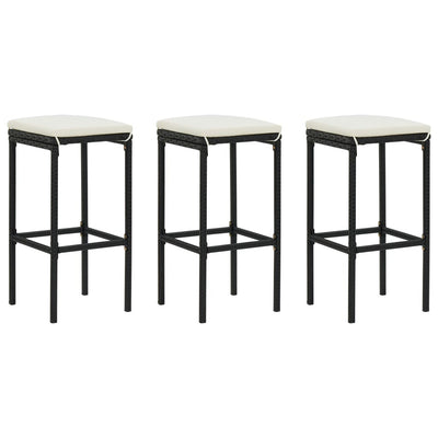 Bar Stools with Cushions 3 pcs Black Poly Rattan