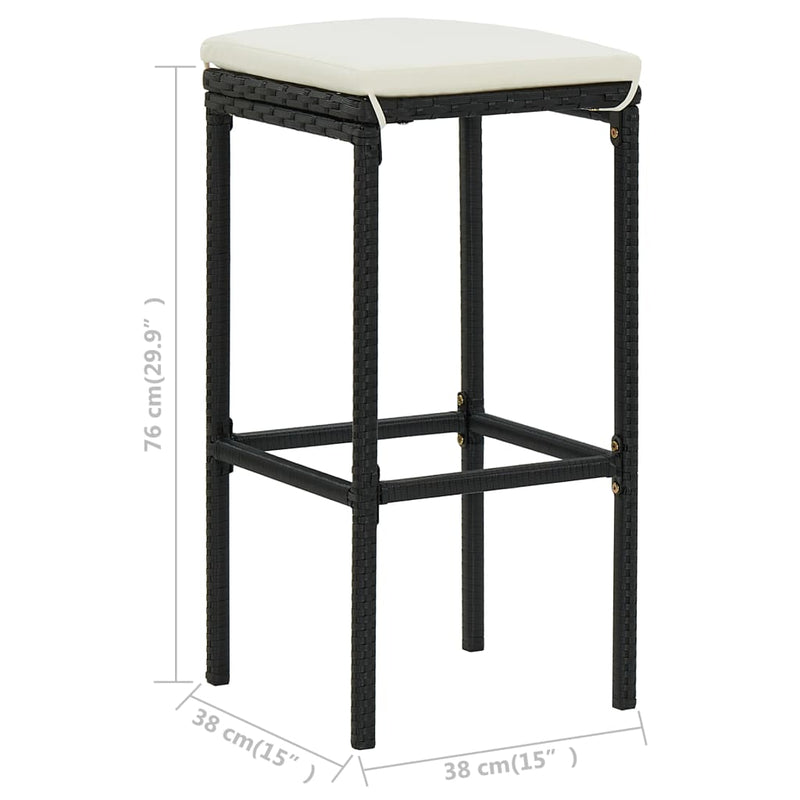 Bar Stools with Cushions 3 pcs Black Poly Rattan Payday Deals