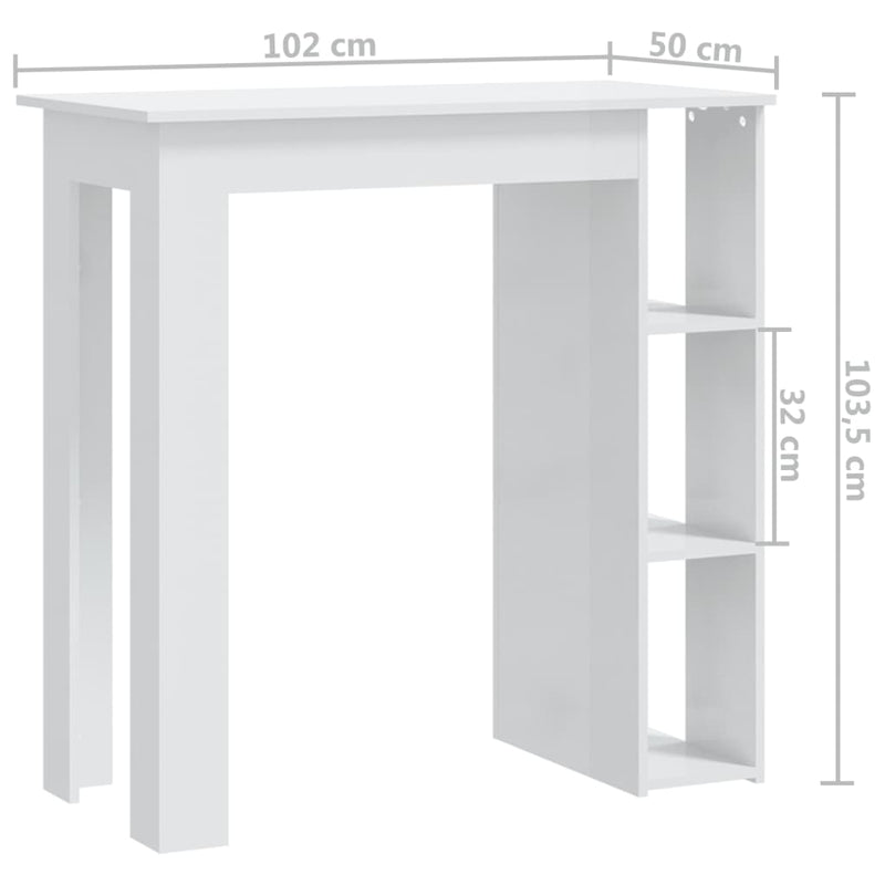 Bar Table with Shelf High Gloss White 102x50x103.5 cm Chipboard Payday Deals