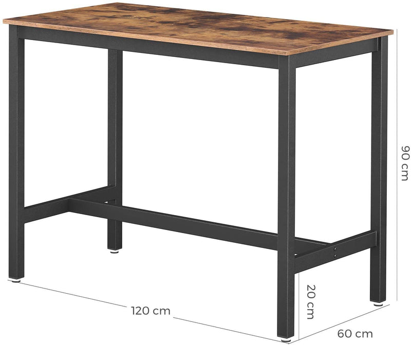 Bar Table with Solid Metal Frame and Wood Look, 120 x 60 x 90 cm Payday Deals