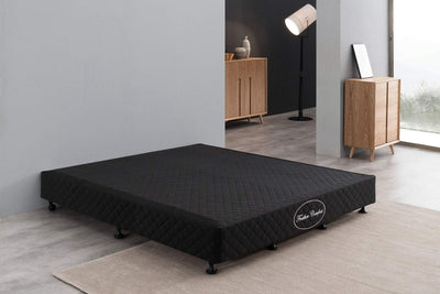 Mattress Base Ensemble Double Size Solid Wooden Slat in Black with Removable Cover