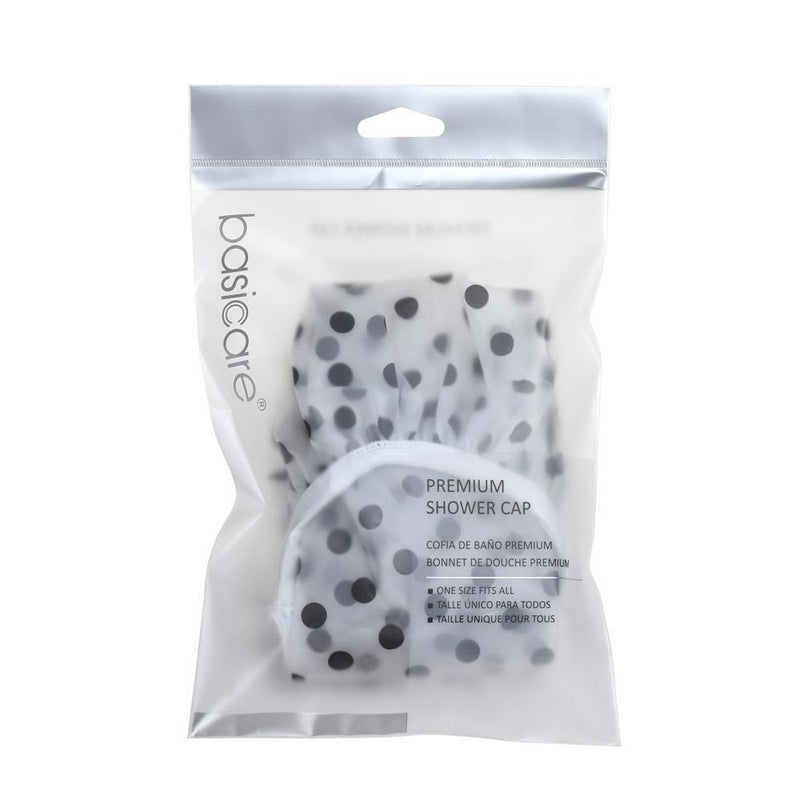 Basic Care Deluxe Shower Cap Clear with Black Dots One Size Fits All Payday Deals