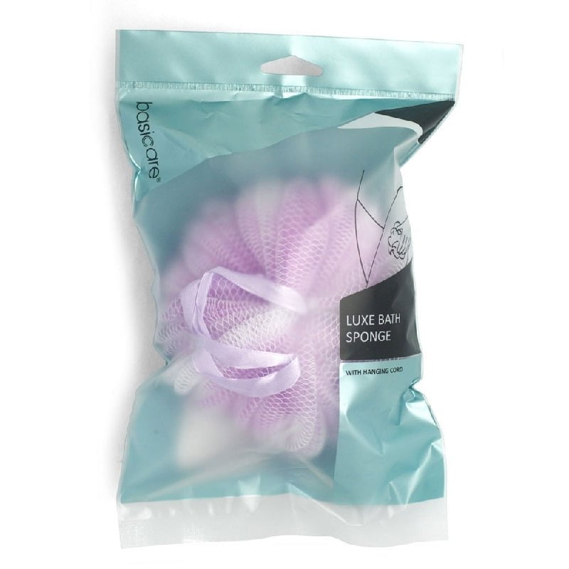 Basic Care Luxe Bath Sponge Lilac with Hanging Cord Payday Deals