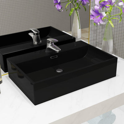 Basin with Faucet Hole Ceramic Black 60.5x42.5x14.5 cm Payday Deals