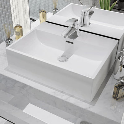 Basin with Faucet Hole Ceramic White 51.5x38.5x15 cm