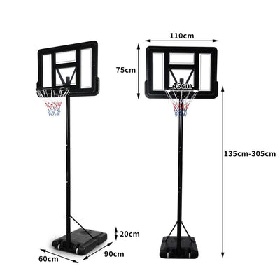 Basketball Hoop Stand System Portable 3.05M Height Adjustable Net Ring In Ground Payday Deals