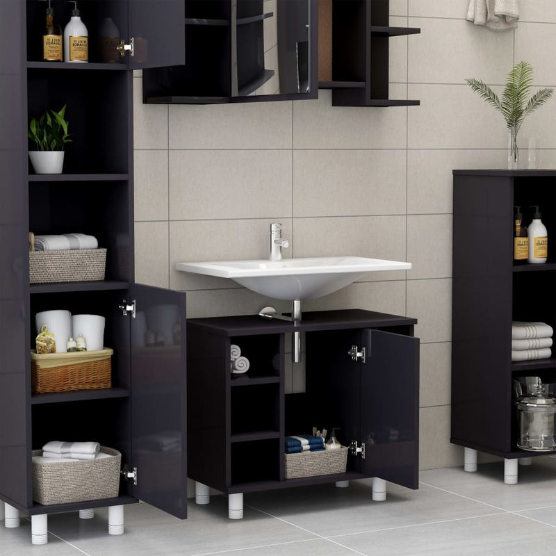 Bathroom Cabinet High Gloss Grey 60x32x53.5 cm Engineered Wood Payday Deals