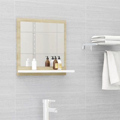 Bathroom Mirror White and Sonoma Oak 40x10.5x37 cm Chipboard
