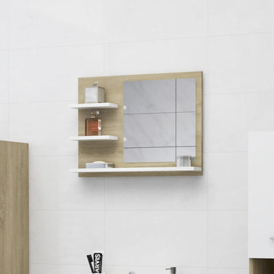 Bathroom Mirror White and Sonoma Oak 60x10.5x45 cm Chipboard Payday Deals