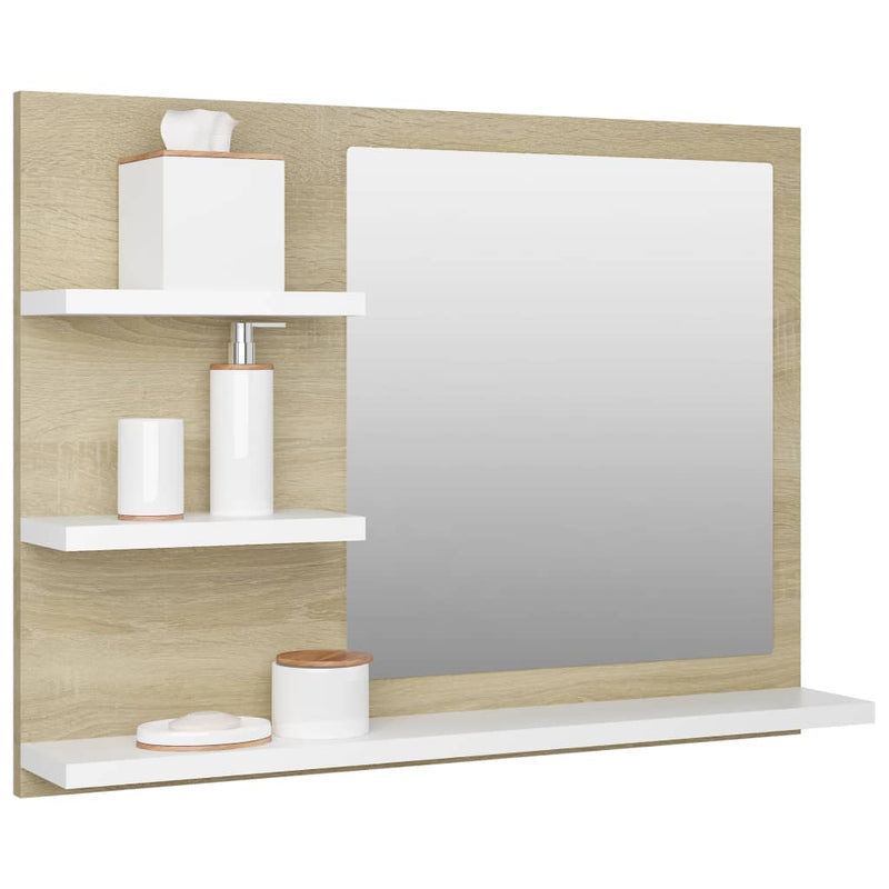 Bathroom Mirror White and Sonoma Oak 60x10.5x45 cm Chipboard Payday Deals